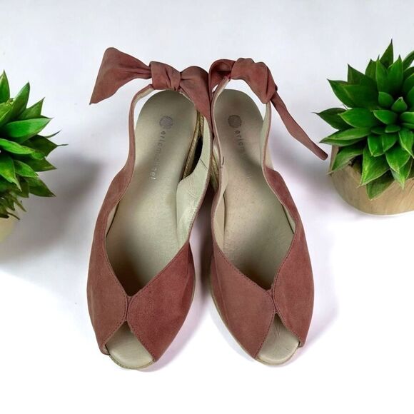 🆕 Eric Michael Suede Peep Toe Slingback Wedge Sandal with Bow - Picture 2 of 9